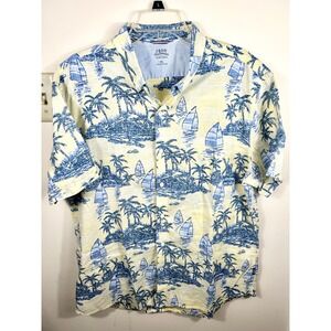 IZOD Saltwater Relaxed Classics Shirt Mens XL Tropical Palm Tree Sailboat Cruise